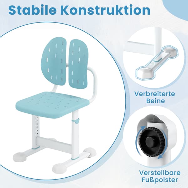 Justerbar børnekontorstol med dobbelt ryglæn, blå