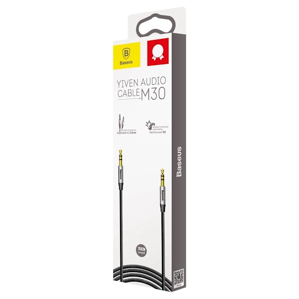 Yiven M30 AUX stereoäänikaapeli 3,5 mm Mini Jack 1,5 m - hopea-musta