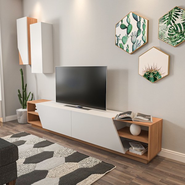 TV-enhet Zebra - Vit, Teak