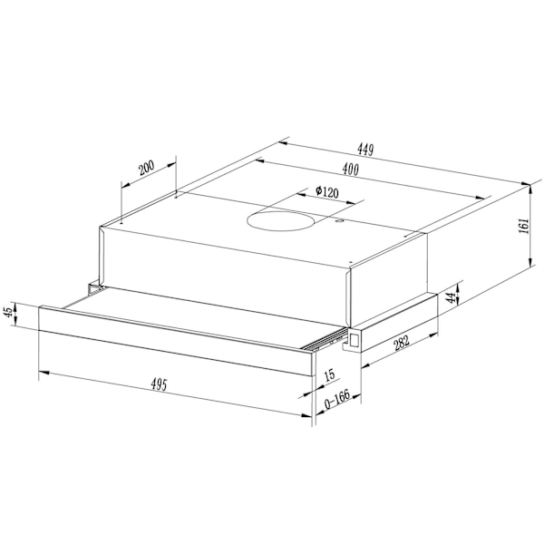 Teleskop emhætte 50 cm rustfrit stål BT-233