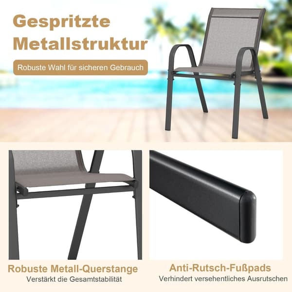 Stabelbare udendørsstole sæt med 4, textilene og metal, grå