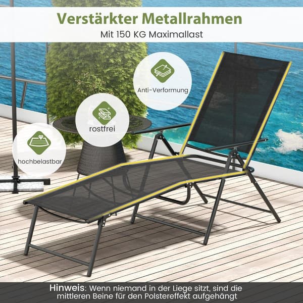 Justerbart, foldbart liggestolsæt, sort, 2-delt