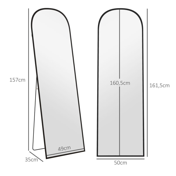 Fuldlængde Spejl 64" X 20" Vægspejl Med Stativ Aluminiumslegeringsramme Stående Spejl Til Stue Soveværelse Sort