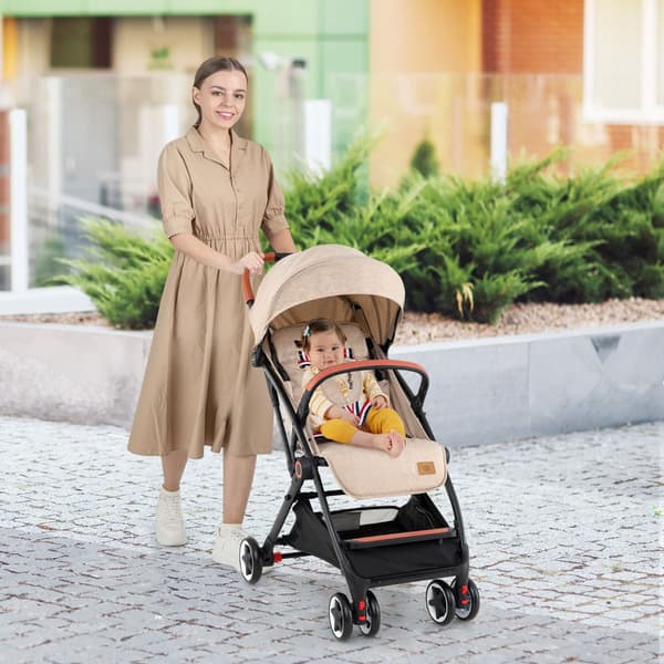 Barnvagn, Snabbfällbar, 95–175 Lutbar, Sufflett, Beige