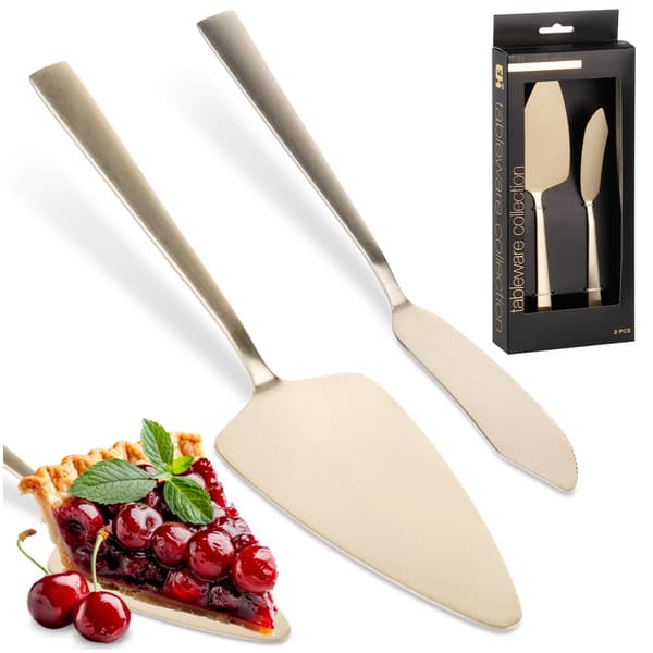 Kagespatel og kniv, stål, guld, 2 stk.