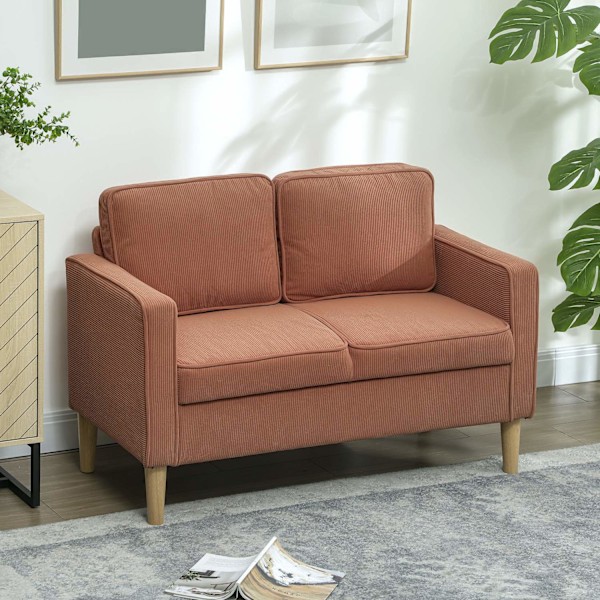 Sofa 2 personers lille sofa med armlæn, opbevaringsplads, moderne polstret sofa med ledningslook, træben, hynder, loungesofa til stue, soveværelse, 11