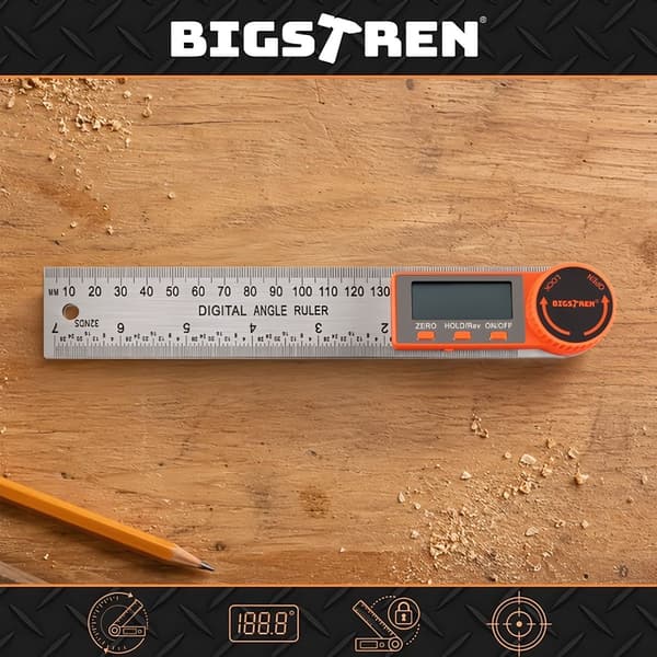 Digital vinkelmåler 200 mm med LCD-display, 0-360 grader, rustfrit stål