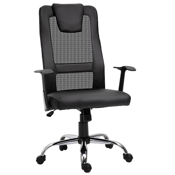 Kontorstol Ergonomisk Drejestol, Højdejusterbar, Pu-Læder, Sort, 66X73X108-118 Cm