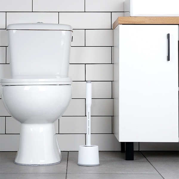 Silikone toiletbørste med stativ og væskedispenser hvid 40 cm