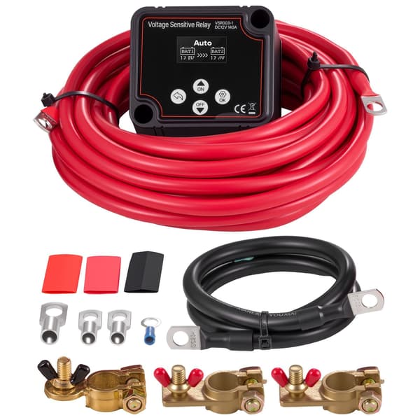 Dubbel batterifrånskiljare, 12V 140A VSR, LCD-voltmeter