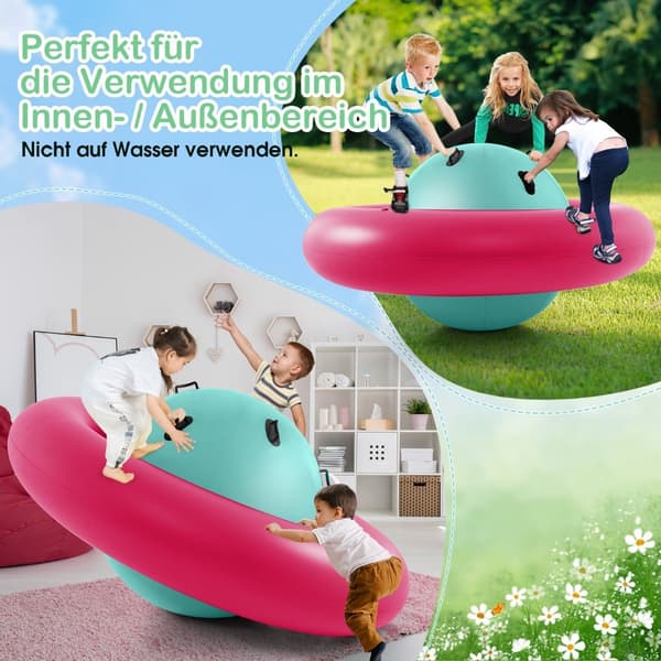 Uppblåsbar gungbräda för barn 88" Rullande gungbräda för barn Rosa + Grön