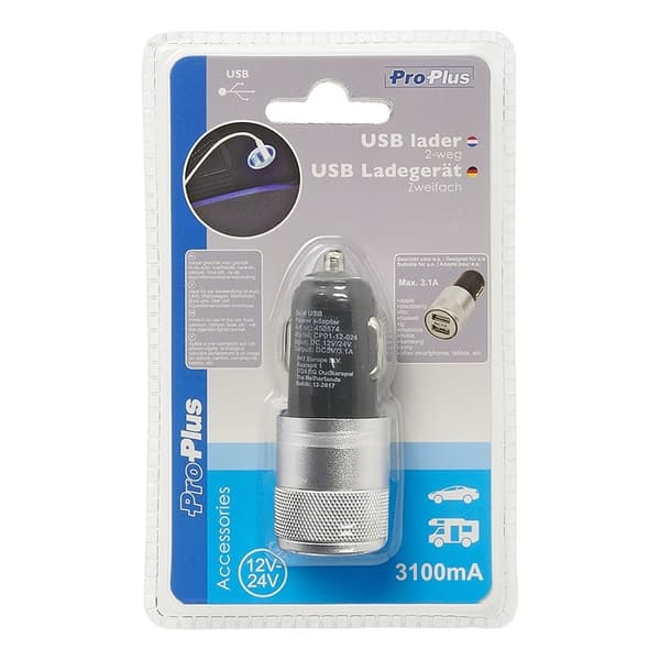 2-vägs USB-laddare typ A 12V/24V 3100mA