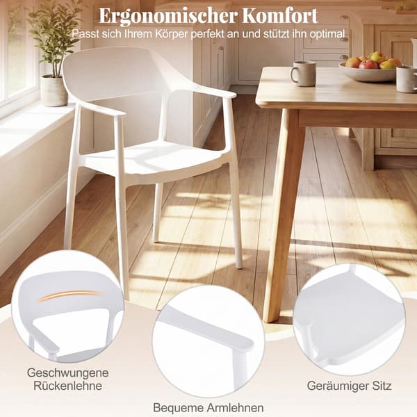 Stapelbar matstol, 150 kg kapacitet, vit, PP-material