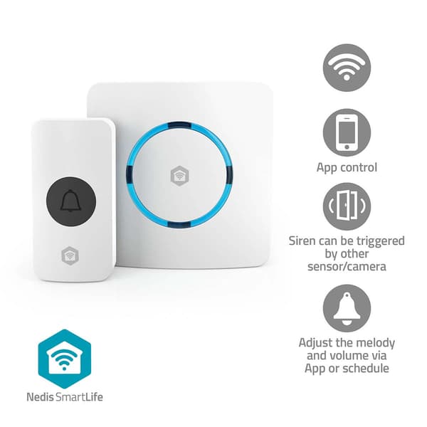 Trådlös dörrklocka med Wi-Fi, 60 melodier, vit