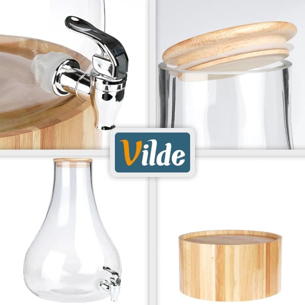 Glasdrikkedispenser med hane og bambusstativ, 6,5 l