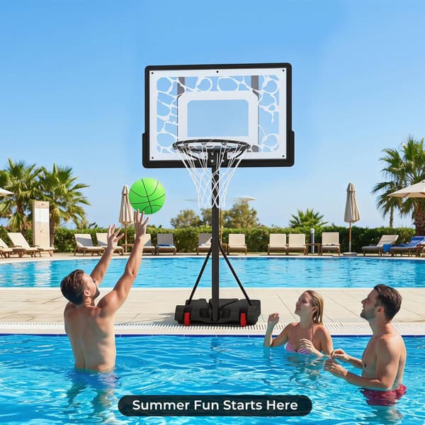 Poolbasketballkurv med LED-lys, justerbar kant, sort