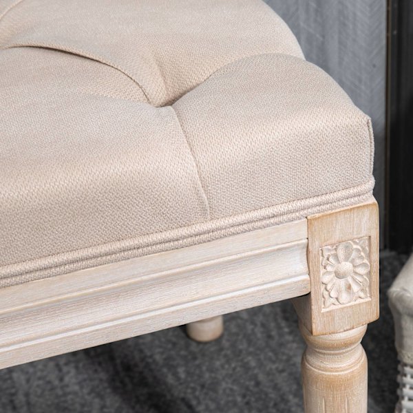 Vintage Polstret Bænk 117X40X48Cm Bænk, Sengebænk, Soveværelsesbænk Med Knapper, Hørlook, Op Til 120 Kg, Beige