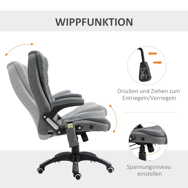 Hierontatuoli Executive Tuoli Toimistotuoli Korkeus Säädettävä Ergonominen Hieronta Harmaa 67 X 74 X 116-126 Cm
