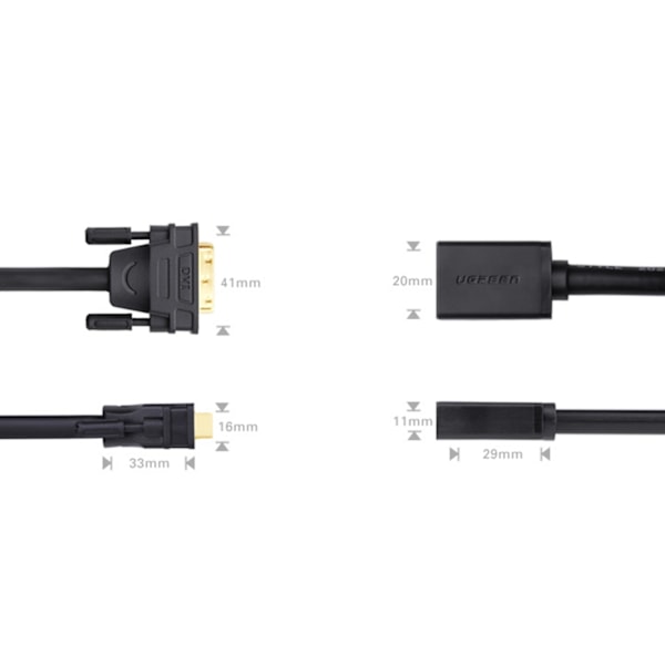 HDMI (naaras) - DVI (uros) sovitin 0,15 m musta