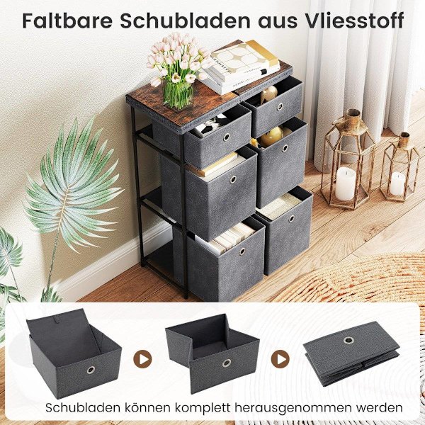 Grå kommode med 6 skuffer og metalramme