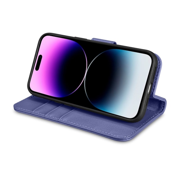 2-i-1 læder Flip Cover iPhone 14 Pro Anti-RFID pung etui lys lilla