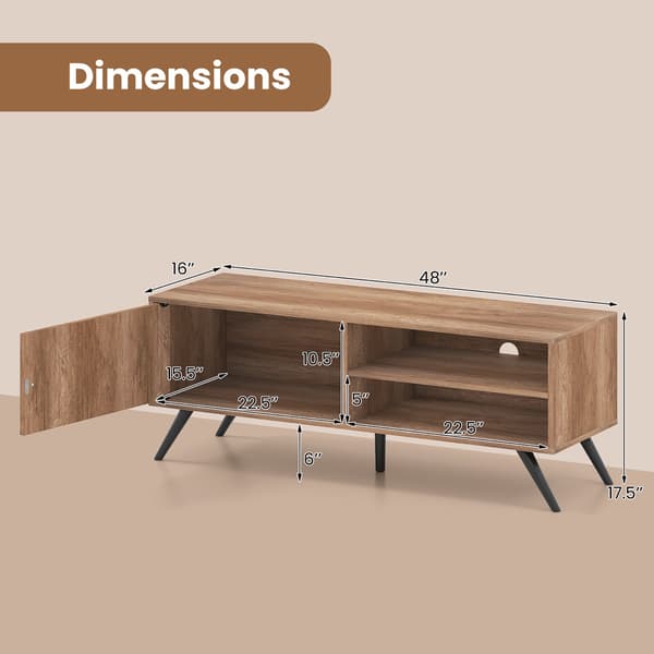 Mid Century Modern TV-bord med opbevaring, egetræ, 55"
