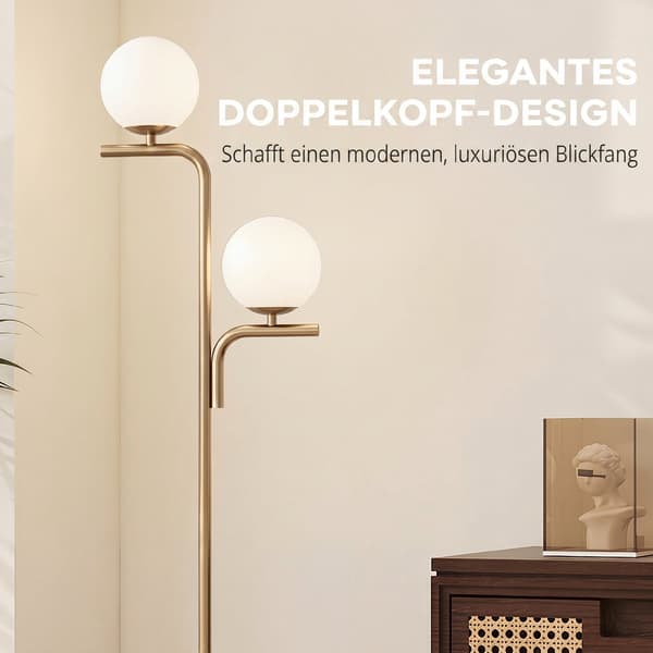 LED-gulvlampe, 3 farvetemperaturer, glaskugler, guld