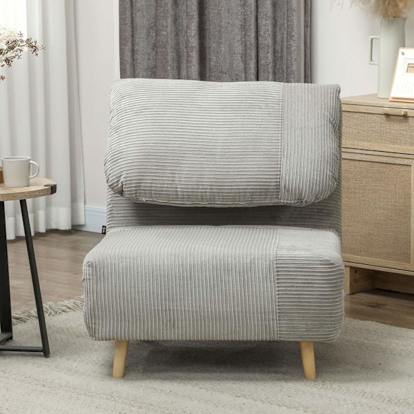 2-i-1 bäddsoffa, stolsäng, justerbar hopfällbar madrass, gästsäng i manchesterlook, för sovrum, vardagsrum, grå 82 x 89 x 83 cm