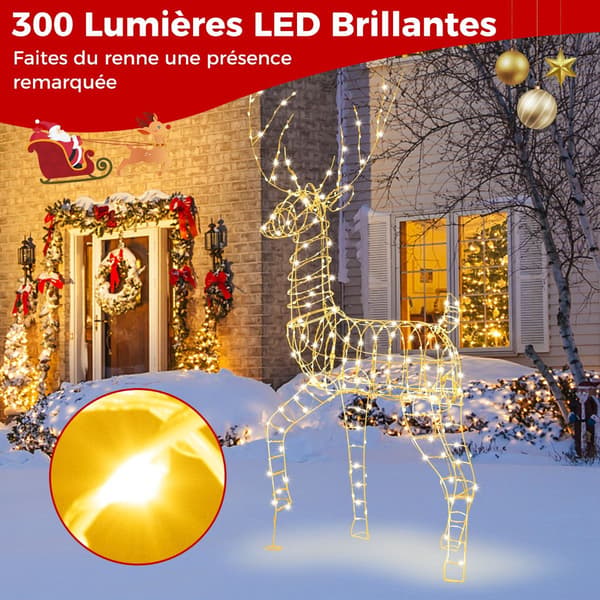 Forbelyst jule-rensdyr 186 cm, 300 varme hvide LED'er