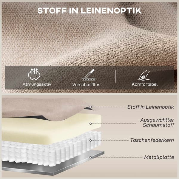 Lænestol, manuel tilbagelænet, linnedlook, beige