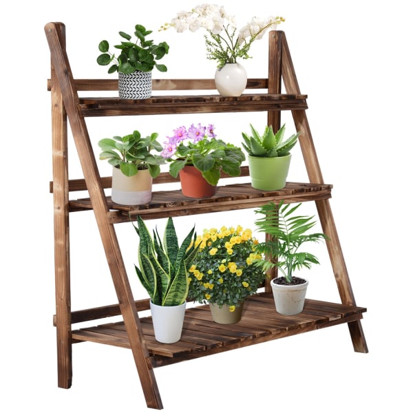 Plant Stairs Blombänk Gjord Av Granträ, 3 Steg, Mörkbrun, 100X37