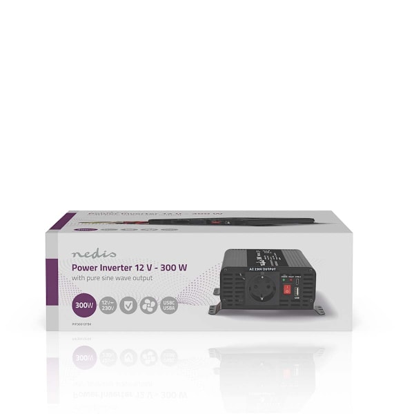 Strömväxelriktare | Inspänning: 12 V DC | Enhetens utgångsanslutning: Type F (CEE 7/3) / USB-A / USB-C™ | 230 V AC 50 Hz | 300 W | Toppeffekt: 600 W |
