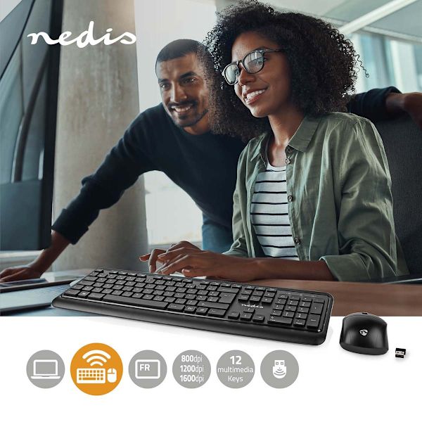 Mus och tangentbord | Trådlös | Mus- och tangentbordanslutning: USB | 800 / 1200 / 1600 dpi | Justerbar DPI | AZERTY | FR Layout Svart