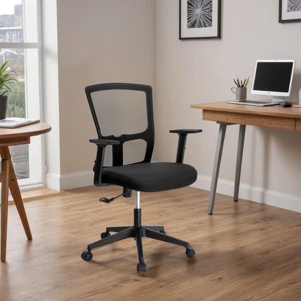Justerbar kontorstol, sort – ergonomisk, vippefunktion, armlæn