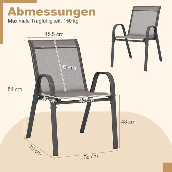 Stapelbara utomhusstolar set om 4, textilen och metall, grå
