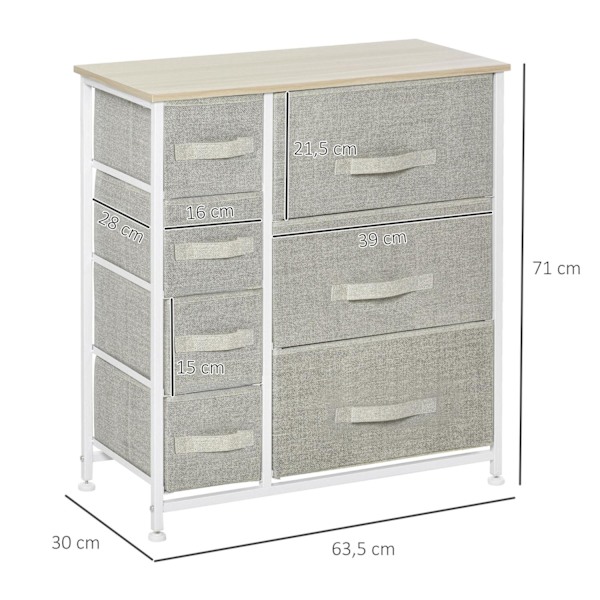 Skuffeskab Praktisk Opbevaringsskab Med 7 Foldbare Stofskuffer, Ikke-Vævet Stof, Pladsbesparende, Grå, 63,5X30X71Cm