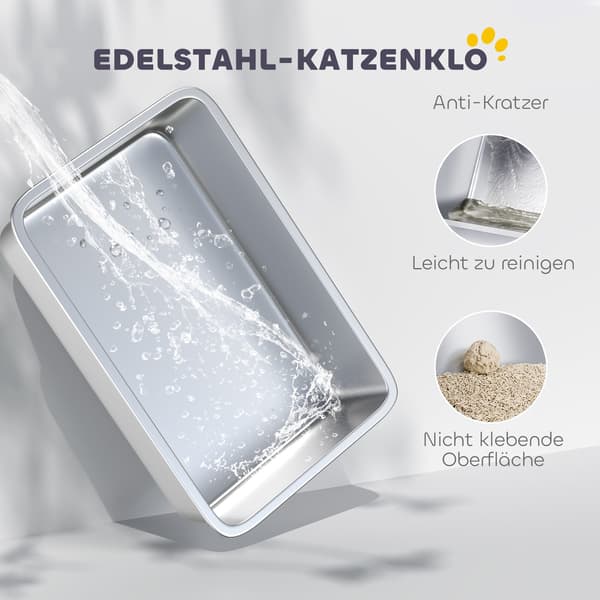 XL Katzenklo Edelstahl, Hellgrau, Mit Schaufel