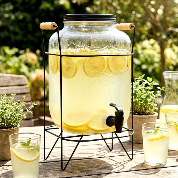 Drikkevaredispenser med tap og stativ, 8L glas