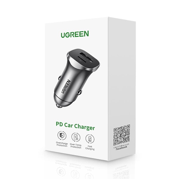 USB-C USB 24W Power Delivery Quick Charge billaddare, grå