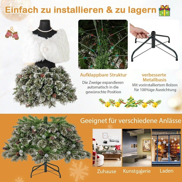 Kunstigt juletræ i kjoleform look med tørklæde & halskæde & belysning
