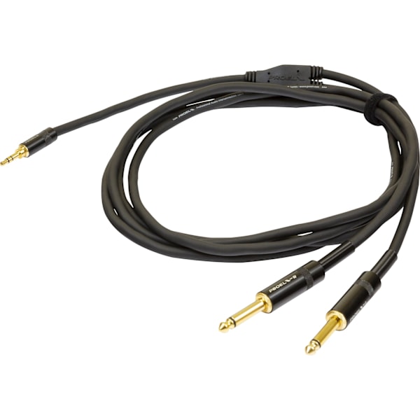 PROEL 3,5 mm stereo han - 2 x 6,3 mm mono han, 5 m, sort