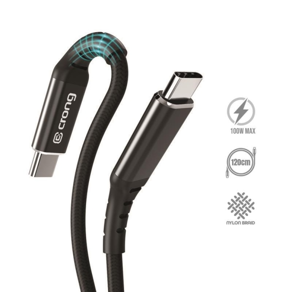 Crong Armor Link - USB-C till USB-C 100W 5A flätad kabel Snabbla