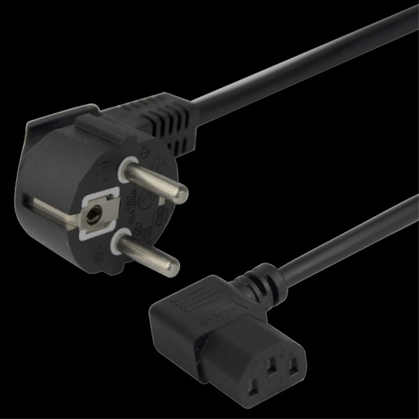 Strömkabel CEE 7/7 - C13, vinklad, 3m - Svart