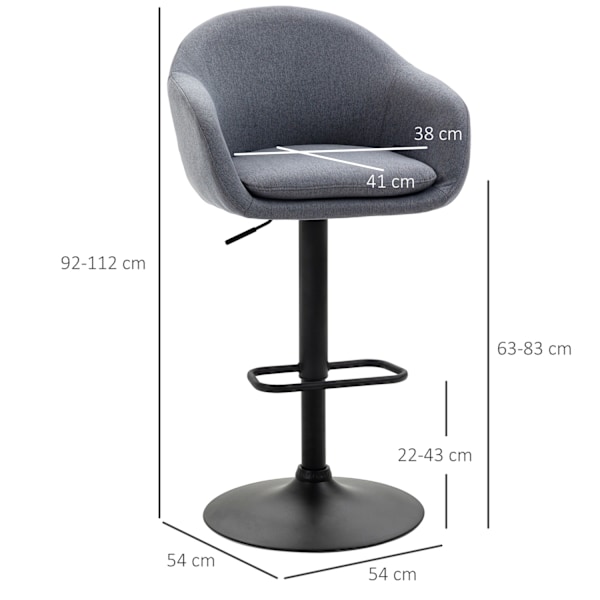 Baarituolin korkeus säädettävissä 110 kg kantavuus 54 x 54 x 92-112 cm 360° kääntyvä ja jalkatuki pellavaa näyttävät tummanharmaa