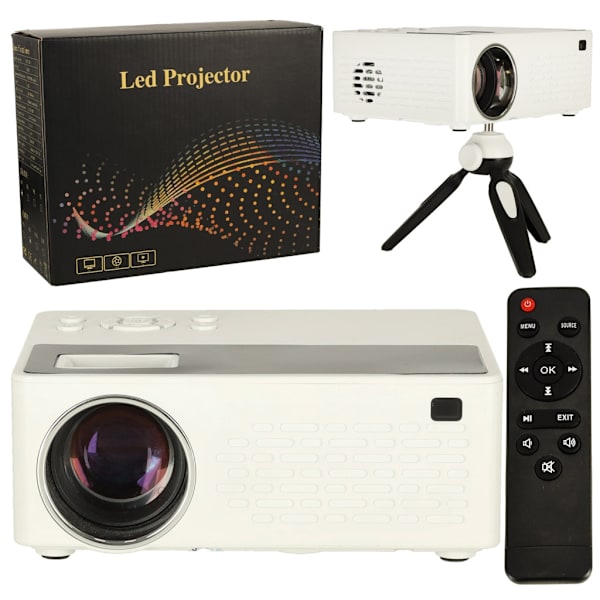 Bærbar børneprojektor LED TFT LCD 16:9 1920x1080 USB 20W hvid