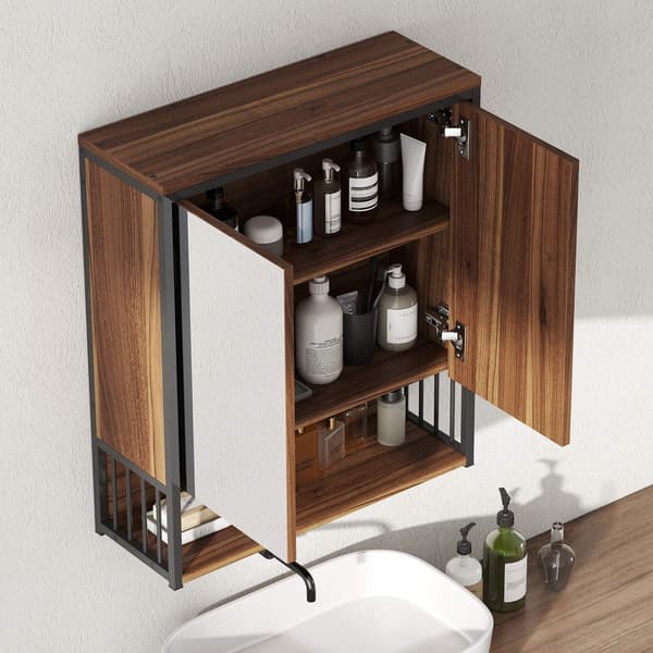 Badrumsspegelskåp, Väggmonterad, Soft-Close, Brun, MDF