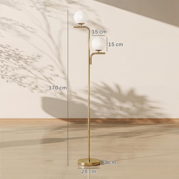 LED-gulvlampe, 3 farvetemperaturer, glaskugler, guld