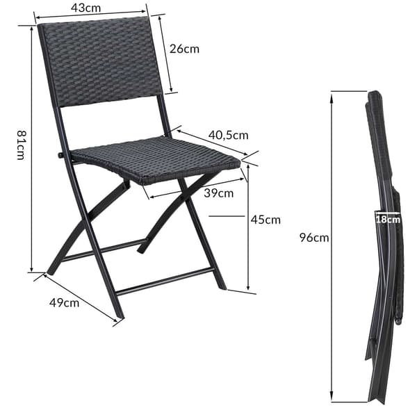Fällbara stolar i polyrotting, 2-pack, svarta, för utomhus-/inomhusbruk