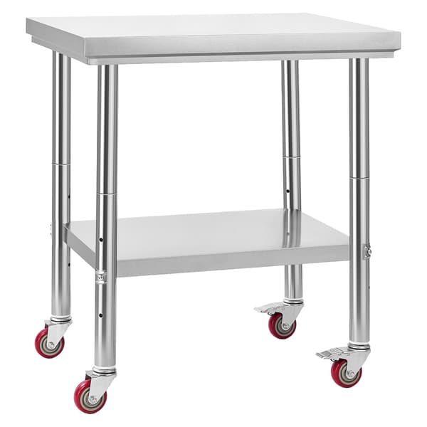 Arbejdsbord i rustfrit stål 24 x 30 tommer, hjul, hylde