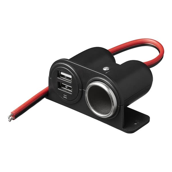 Overflademonteret cigarettænderstik + 2xUSB type A 12V/24V